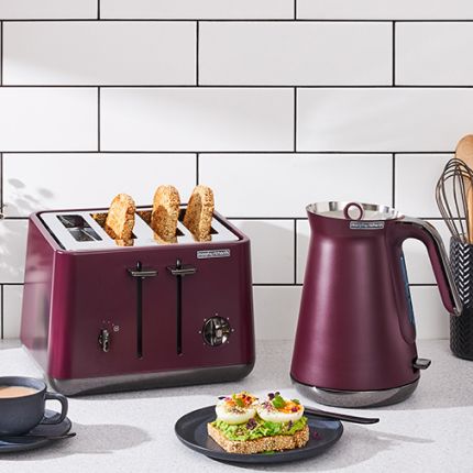 maroon kettle and toaster